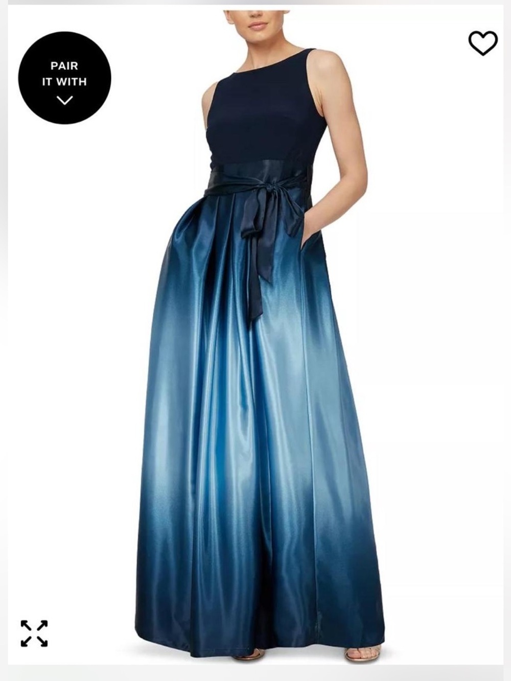 SL Fashions Navy to Sky Blue Ombre Satin Maxi Dress